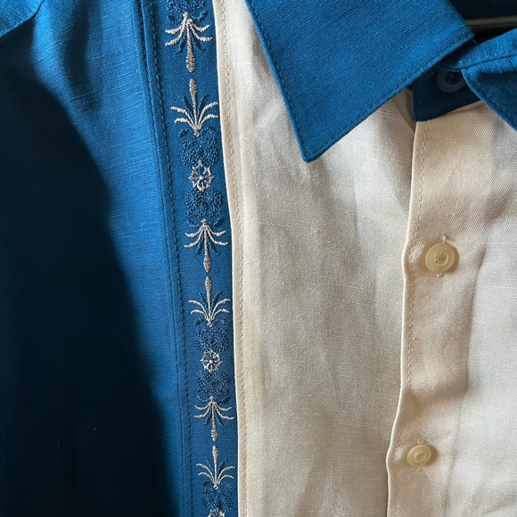 Cubavera Men’s Guayabera Shirt | 2XLT | Cream & Blue | Short Sleeve | NWT - Picture 4 of 9